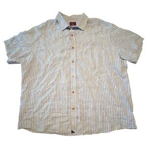 Untuckit Westrey Wrinkle Resistant Blue Striped Linen Short Sleeve Shirt XXL‎